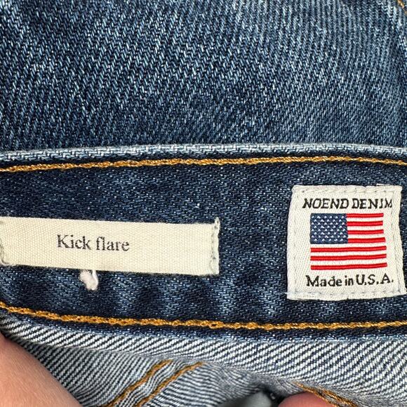 NOEND Denim Women’s Kick Flare Cropped Jeans High Rise Raw Hem Size 24 USA Boho - Picture 11 of 14